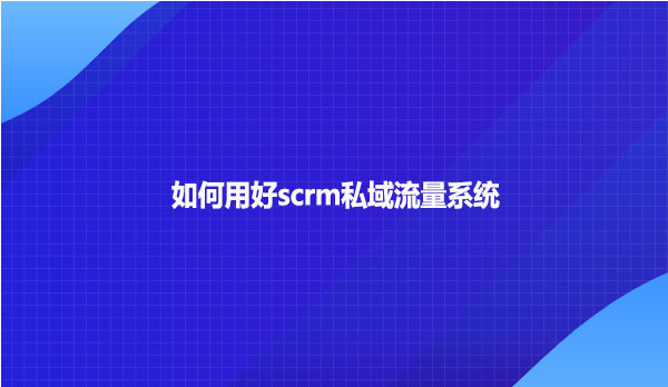 如何用好scrm私域流量系统
